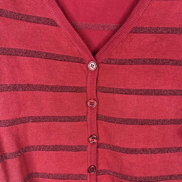 ModCloth Women's Size M Charter School Red‎ Glitter Striped Cardigan Sweater - Picture 4 of 8